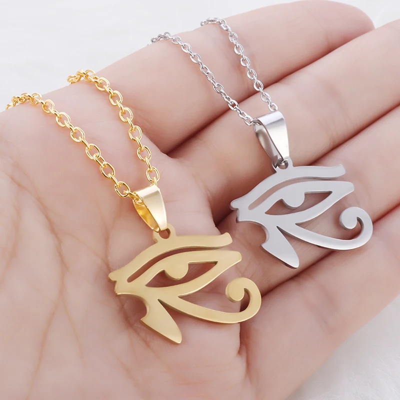 

Retro Ancient Egyptian Eye of Horus Pendant Stainless Steel Eye of Ugarte Necklace Men and Women Eagle Head God Left Eye Amulet