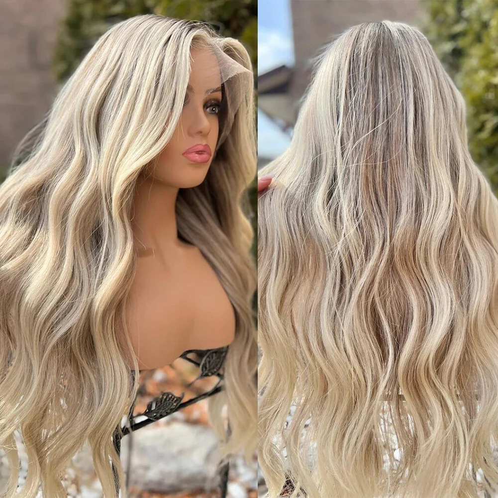 Buttercream Blonde Full Lace Wigs with Lowlights 100%Real Brazilian Wavy Human Hair Wigs Preplucked 13x6 Transparent HD Lace Wig