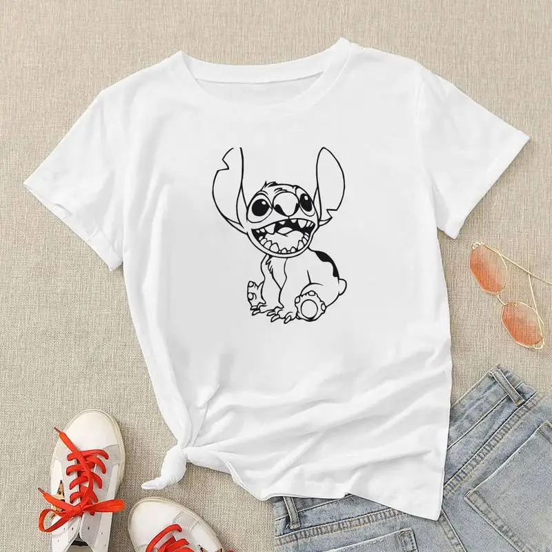 

Disney Cute Kawaii Stitch Gift For Girl T Shirt Women Loungefly Clothes Tshirt Hipster America Fashion Vacation Edgy