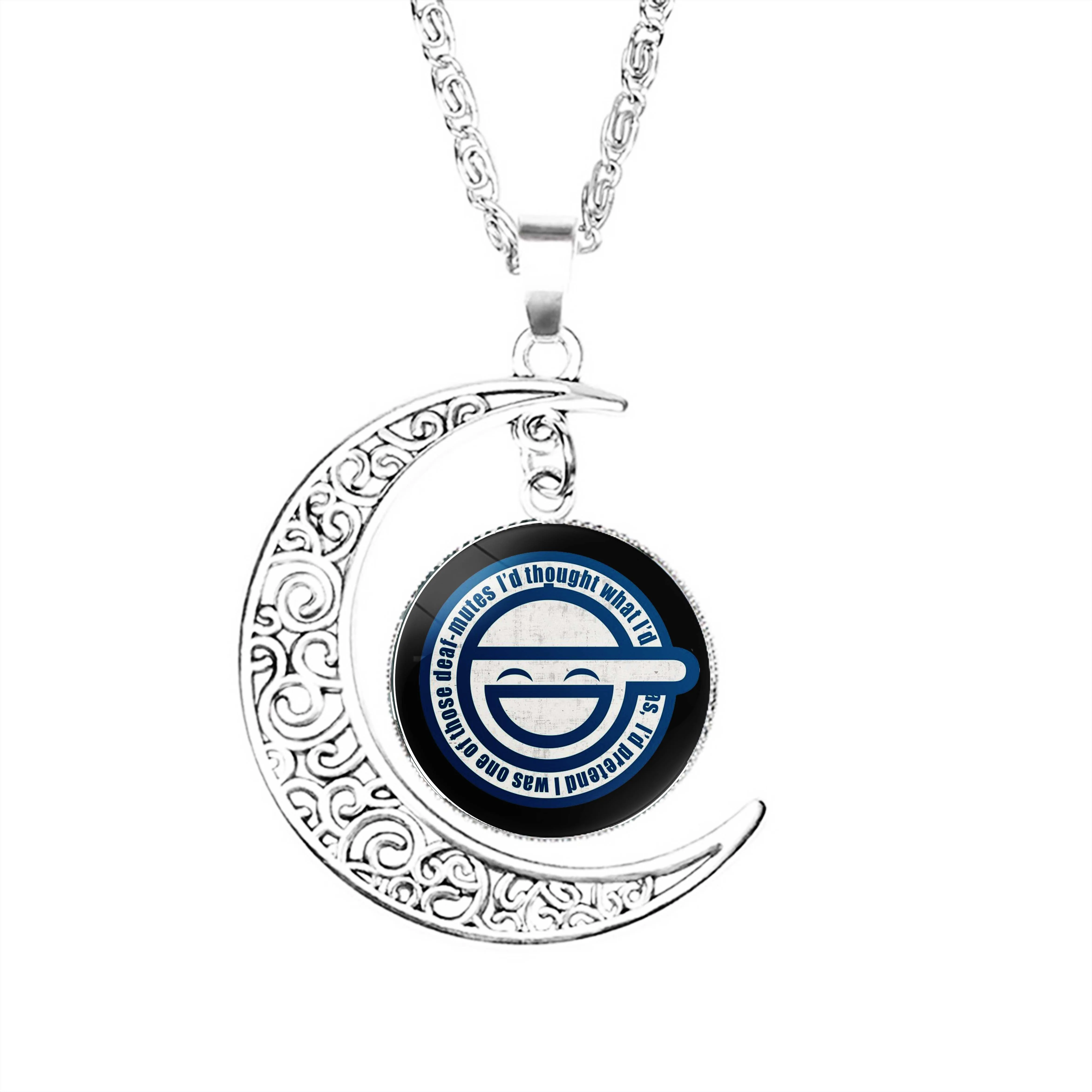 

Ghost In The Shell Laughing Moon Necklace Chain Stainless Steel Boy Glass Lovers Dome Fashion Jewelry Men Women Gifts