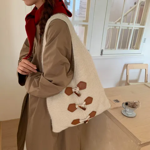 Новая женская вязаная сумка на плечо, большая вместительная повседневная сумка-ведро для поездок на работу, удобная и универсальная текстурная сумка с ручкой