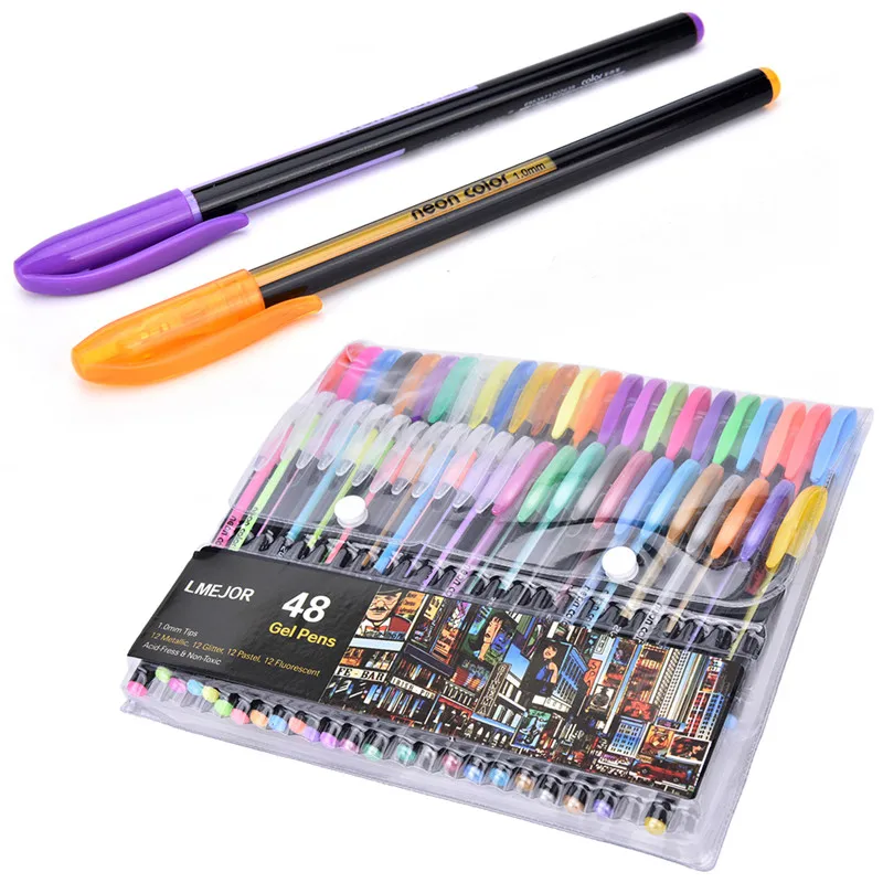 Hot 48pcs Gel Pen Set Refills Metallic Pastel Neon Glitter Sketch Drawing Color Pen School Stationery Marker for Kids Gifts images - 6
