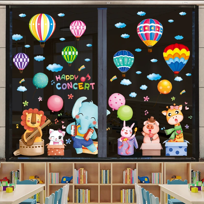 

[SHIJUEHEZI] Cartoon Animal Wall Stickers DIY Hot Air Balloons Wall Decals for Kids Rooms Baby Bedroom Nursery Home Decoration