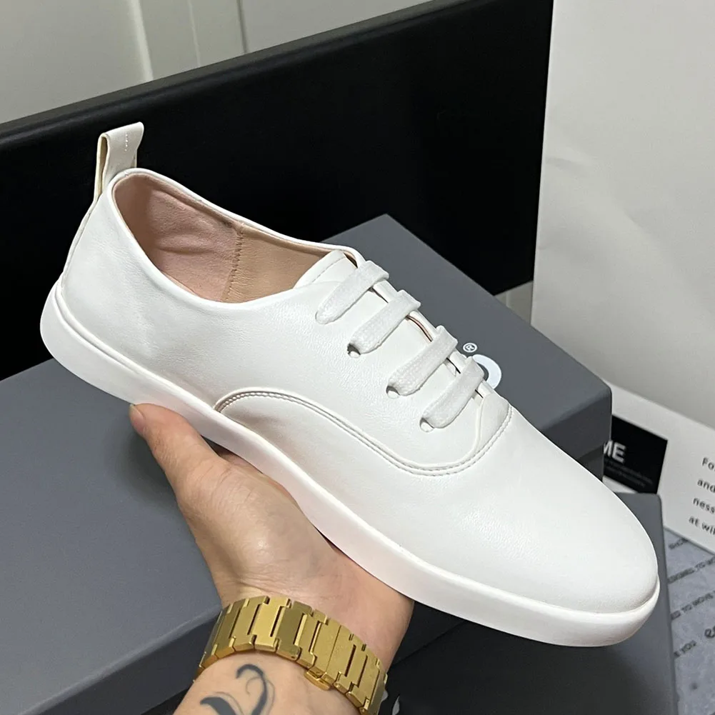 White Women Flats 2023 Spring Summer Genuine Leather Real Skin Flats White Black Pink Comfy Brand Design Leisure Shoes