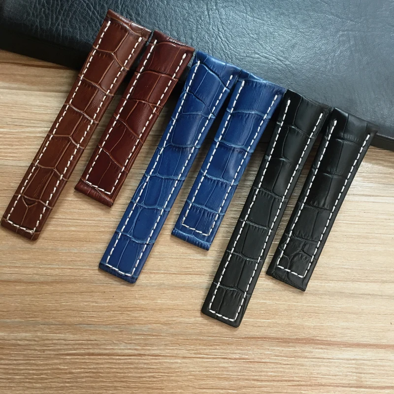 

22mm 24mm Black Brown Blue Genuine Leather Watchband Wristband For Breitling Watch Strap Avenger Belt Navitimer Bracelet