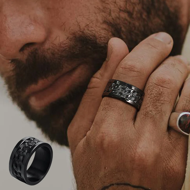 

Men Woven Braid Ring, Stainless Steel Interwoven Braided Pattern Ring for Mens Jewelry