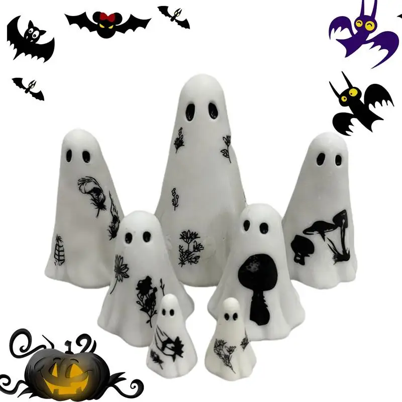 

Scary White Sculptures Set Creative Resin Halloween Spooky Decor Handmade Crafts Ghost Statue Home Tabletop Ornament Dropship