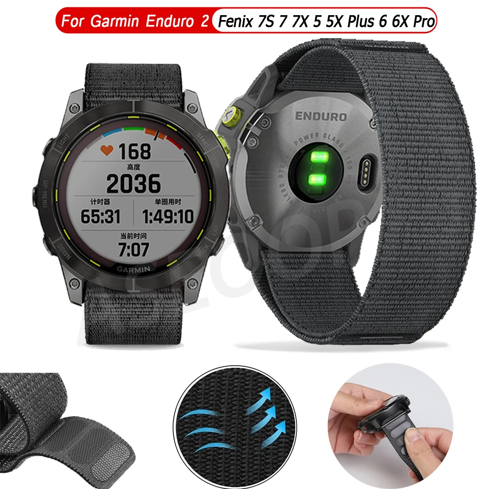 

Ремешок нейлоновый для Garmin Enduro 2 Fenix 7X 7 6X 6Pro 5X 5 935 Epix MK1 MK2i, быстросъемный браслет с петлей, 20 22 26 мм