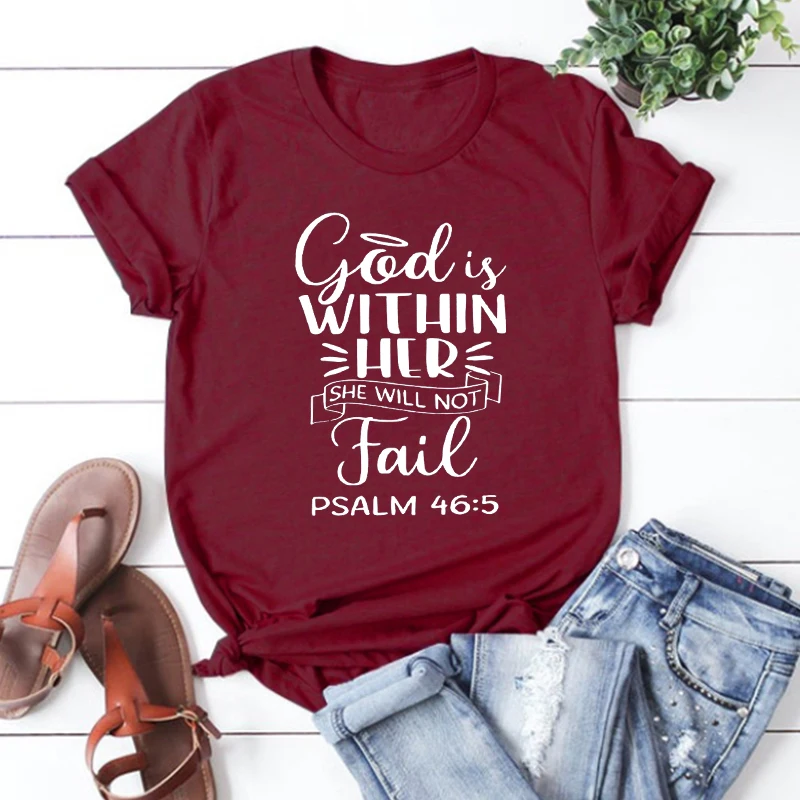 

Religious Shirt Christian TShirt Faith Shirt Bible Verse Tee Prayer Gift for Prayer Psalm 46 Shirt God Is Within Her Tops XL