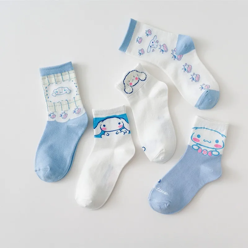 

Kawaii Cinnamoroll Cotton Socks Sanrio Anime Girly Heart Cute Cartoon Breathable Mid-Calf Socks Toy for Girls