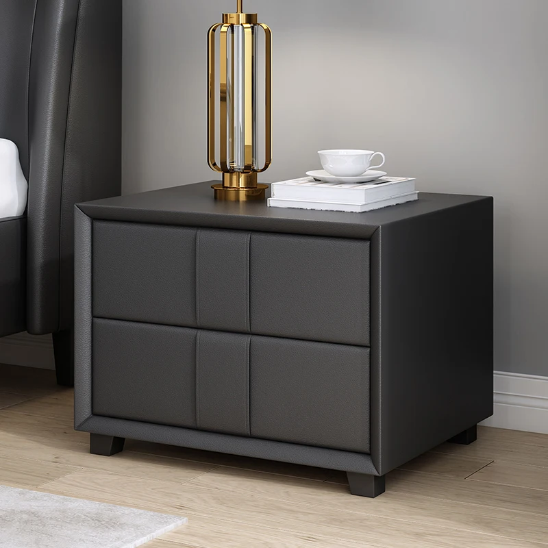 

Кожаный прикроватный столик, простой современный прикроватный столик для спальни, скандинавский ящик, прикроватный столик из массива дере...