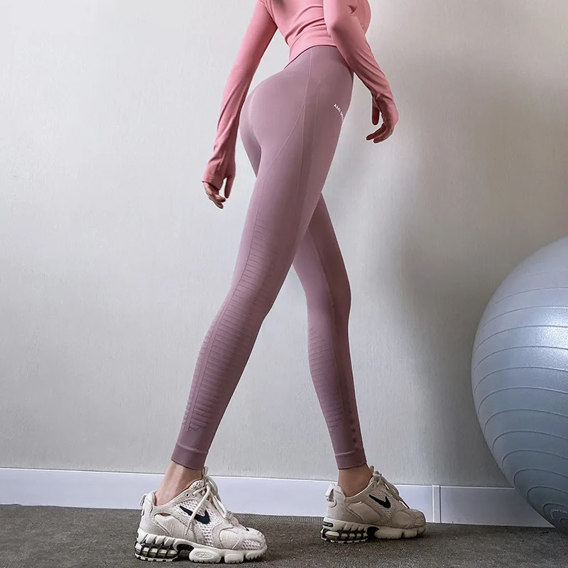 High Waist Breathable Yoga Pants Women Seamless Push Up Sports Leggings Girls Solid Color Letter Fitness Elastic Tights