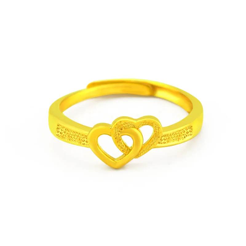

HOYON Real 24k yellow Gold color Ring women's Opening Adjustable Fashion Simple Love Shape Gold Ring Bridal Jewelry box gift