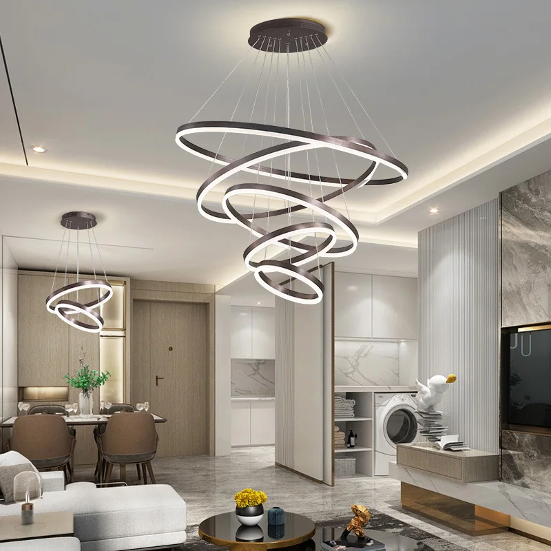 

Luxury Minimalist Chandelier Black Ring Wrought Iron Pendant Light Living Model Room Kitchen Decoration Bedroom Villa Hotel Lamp