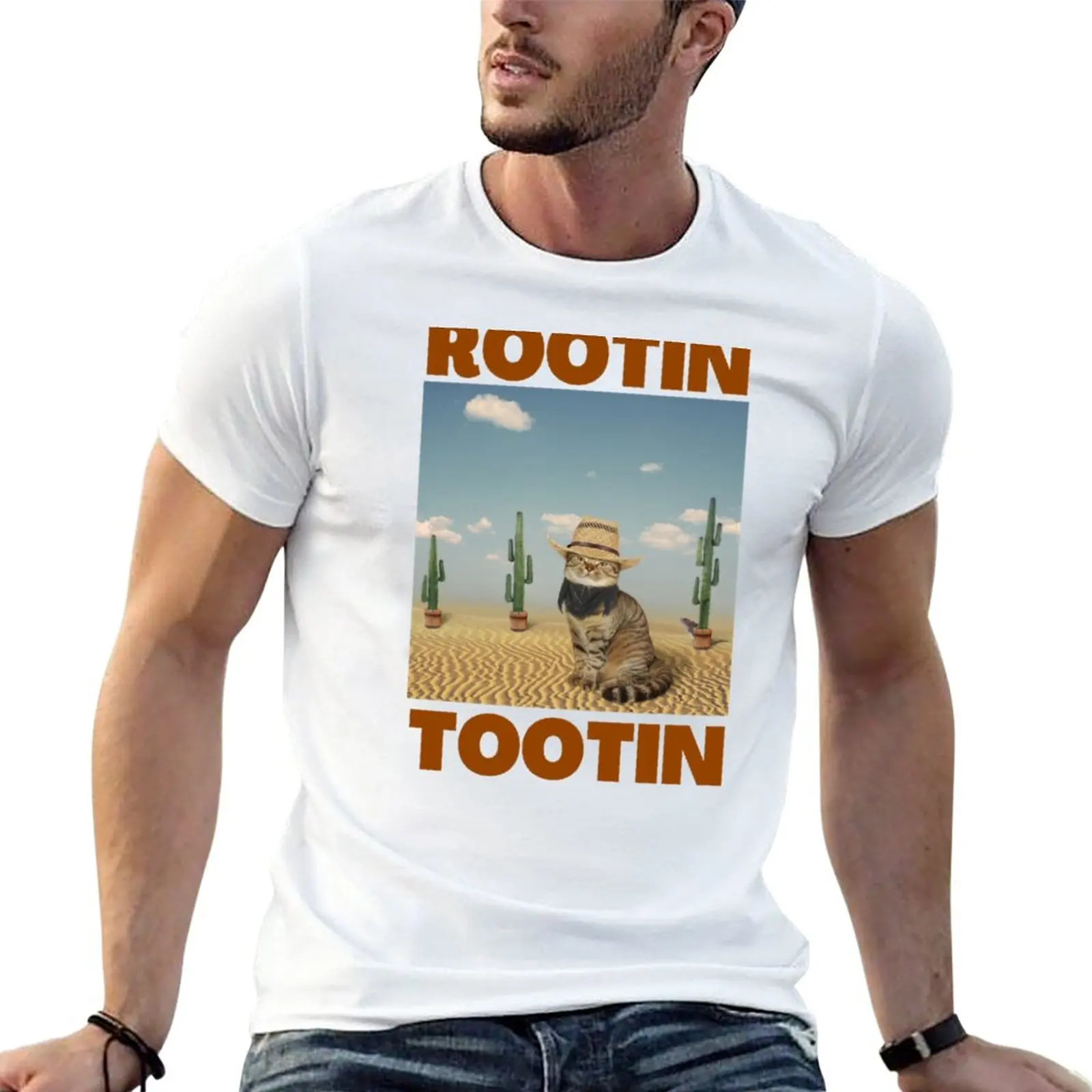 Новая футболка Rootin Tootin с ковбойским котом мужские футболки коротким рукавом