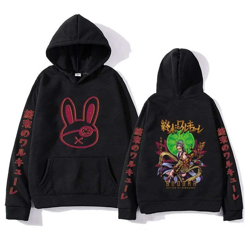 

Мужская толстовка с рисунком аниме и надписью Ragnarok, Крутая толстовка с капюшоном Будды, свободный рукав, Топ в стиле хип-хоп