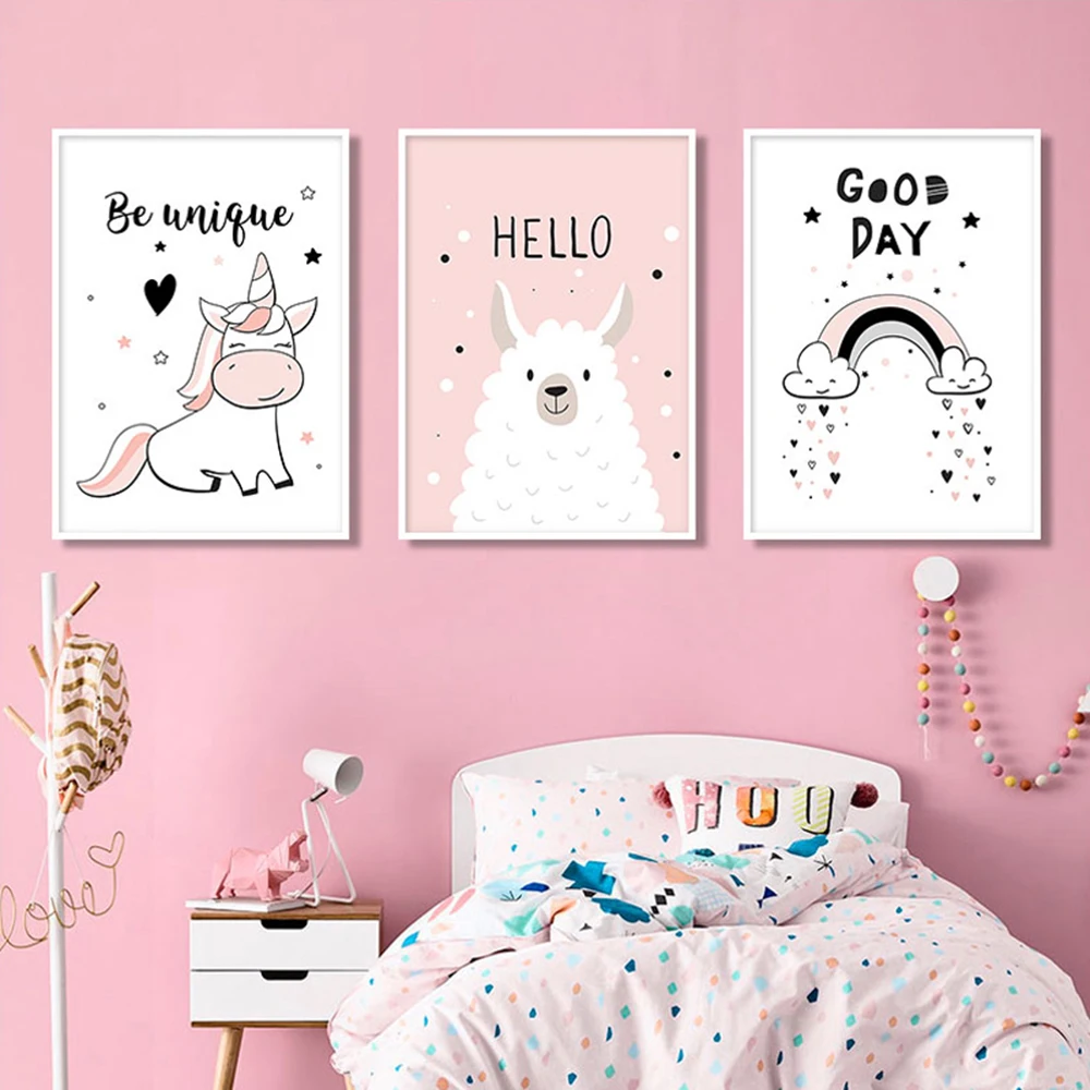 

Cute Cartoon Minimalist Unicorn Rainbow Good Day Wall Canvas Posters Painting Prints For Living Kids Room Decoration Decor