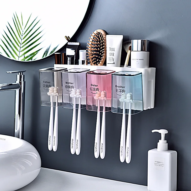 

Bathroom Toothbrush Cup Holder Suction Cup Type Home Multifunction Toothpaste Squeezer Toilet Storage Rack Toothbrush Holder