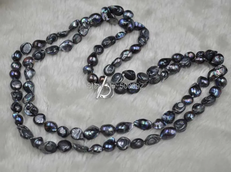 

Baroque 2rows 9-11mm black freshwater blister pearl necklace 21-22"