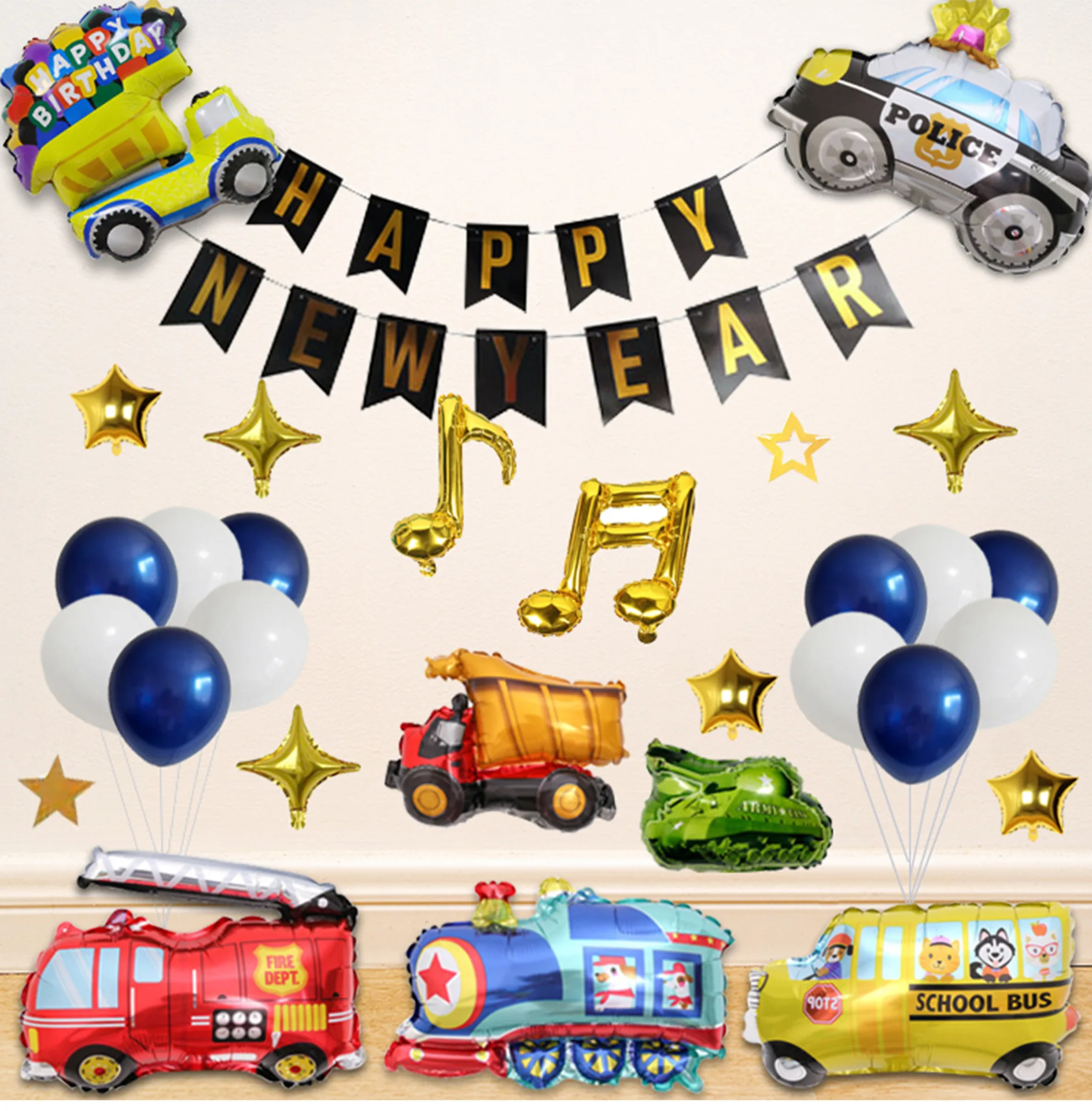 

Boy Birthday Truck Theme Flag Baner Birthday Balloon Set Excavator Latex Balloon Cartoon Car Balloonn Party Decoration
