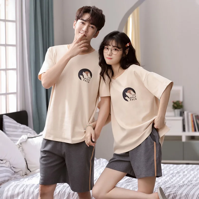 

Летние пижамы для пар из 100% хлопка для мужчин и женщин, комплект из 2 предметов, домашняя одежда для отдыха, комплект для пар