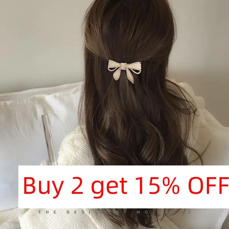 Elegant Crystal Barrettes for Women Pearls Paved Hair Clips Metal barrettes Bowknot Headdress Accessories Jewelry Gift 2021 | Украшения и