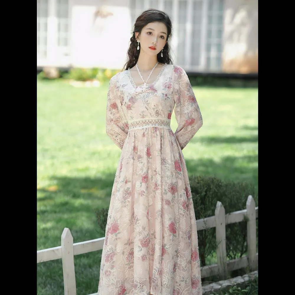 

Женская шифоновая юбка в стиле ретро, модная юбка с цветочным принтом в Корейском стиле для женщин, вечернее праздничное платье в стиле ретро, весна 2023