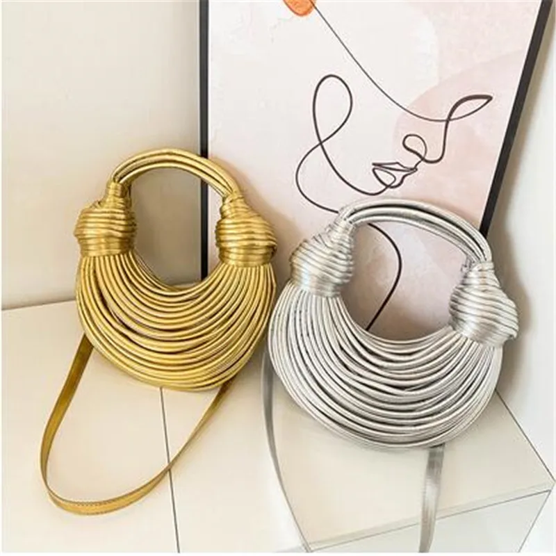 

2023 New Line Bundle Clutch Bag Gold Luxury Bread Knotted Lady shoulder bag Silver Evening Bag Women Handbag Hobo bag Cross-body