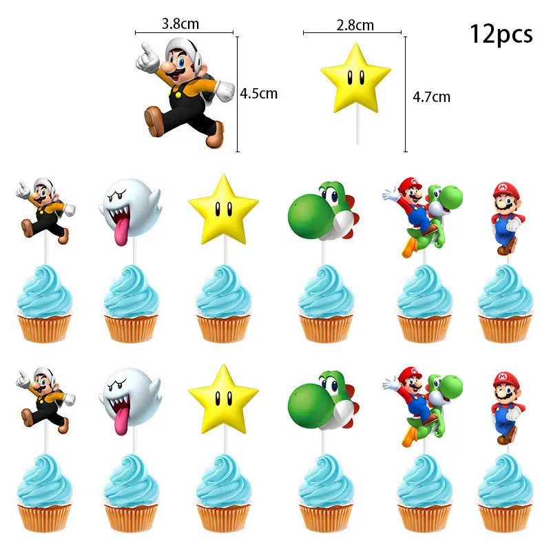 

Super Mario Bros Cartoon Theme Mario Luigi Yoshi Bowser Wario Waluigi Flag Cake Flag Balloons Package Birthday Party Decorations