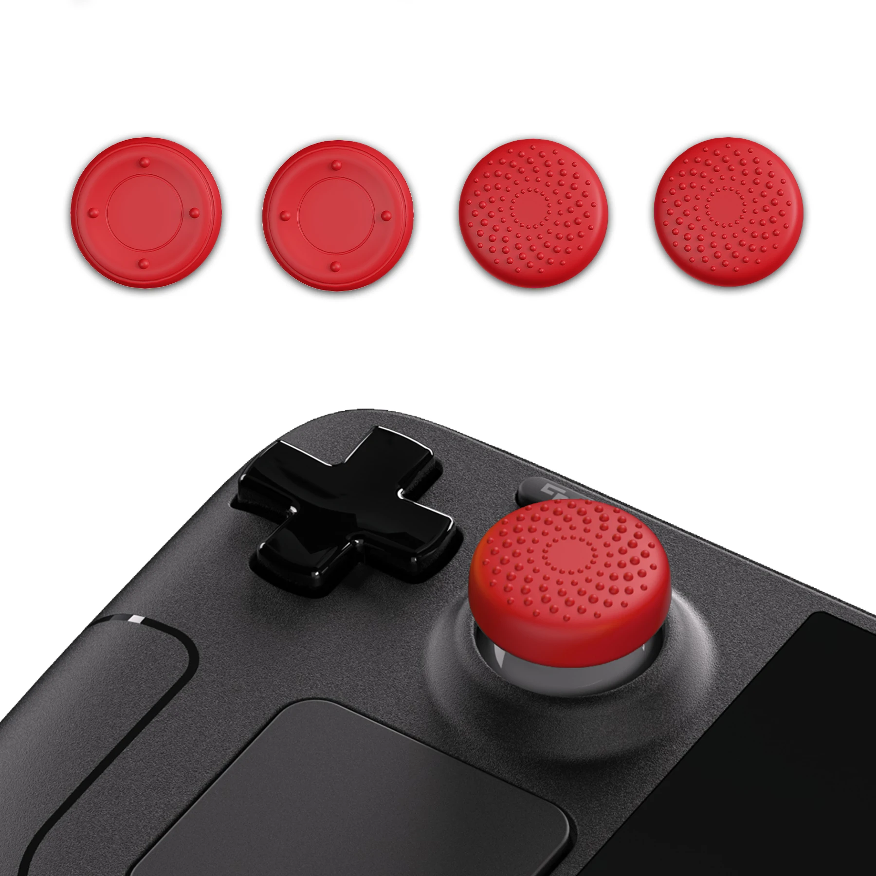 

PlayVital Thumb Grip Caps Silicone Thumbsticks Grips Joystick Caps for Steam Deck - Raised Dots & Studded Design- Passion Red