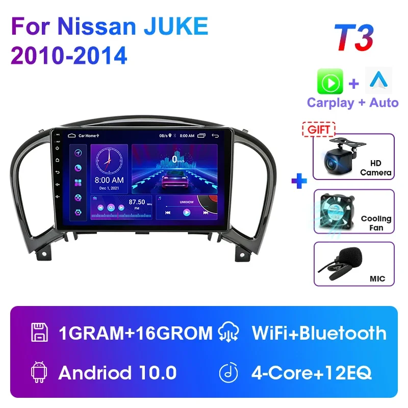 

Автомагнитола JMCQ, мультимедийный видеоплеер для Nissan Juke YF15 2010-2014 Carplay, Android 12, GPS-навигация, 2din головное устройство
