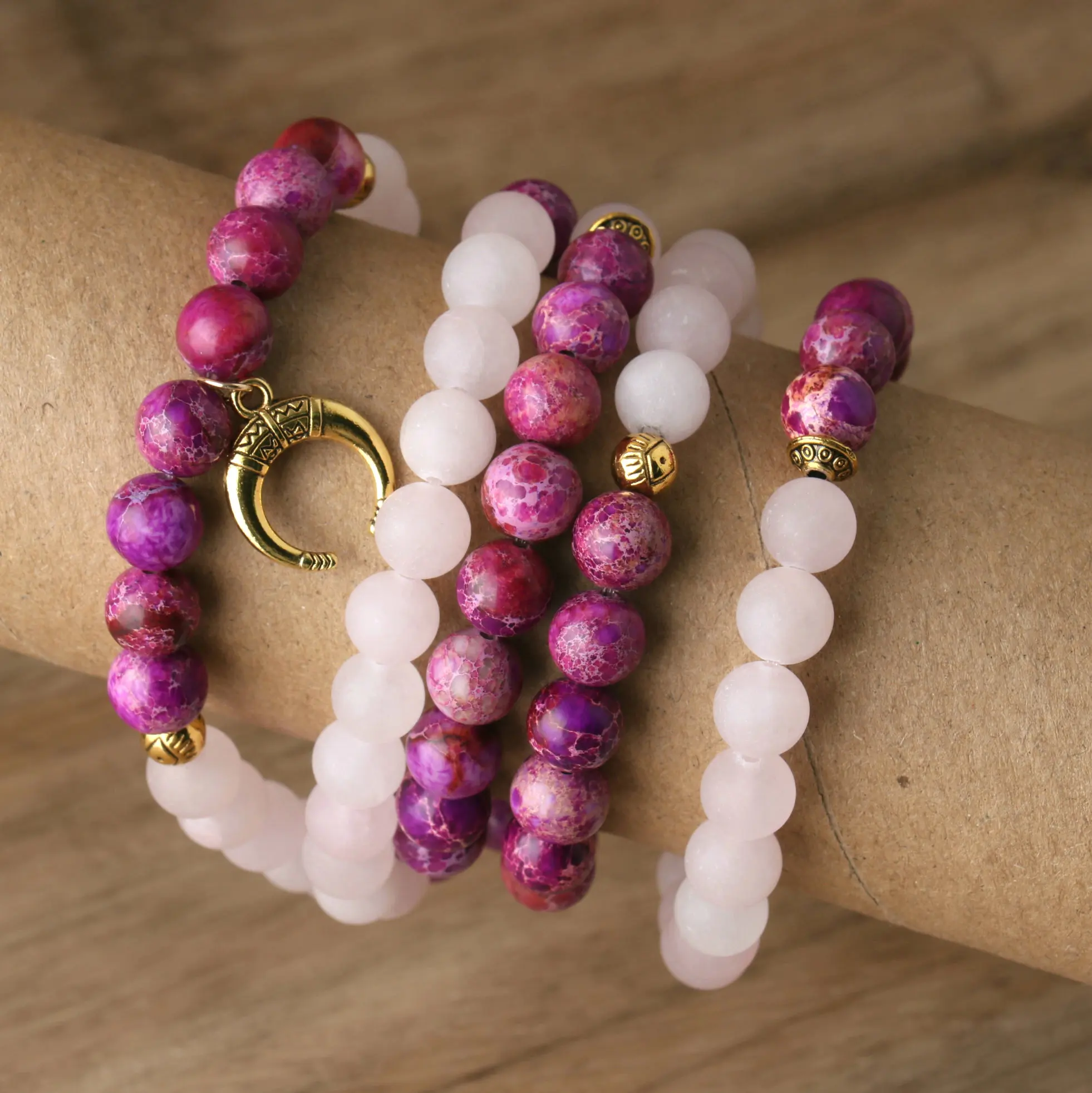 Бусы из натурального камня 5-слойный браслет Императорский фиолетовый камень