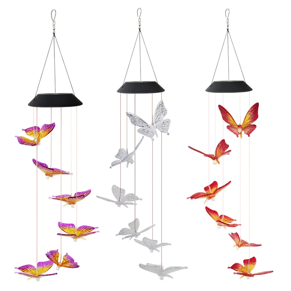 

6LED Solar Mobile Light IP65 Colorful Butterfly Intelligent Optical Control Moisture Proof Wind Chime Garden Decoration