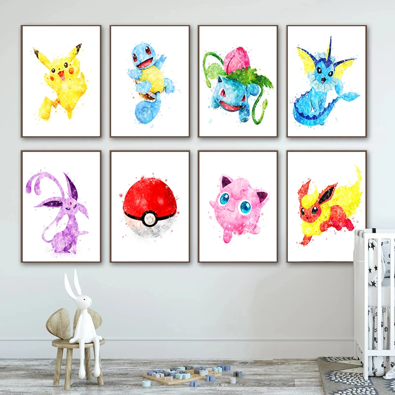 

5D DIY Diamond Painting Pokemon Watercolor Wall Art Cute Nursery Wall Decoration Poster Squirtle Pikachu Kids Room Decor Gift