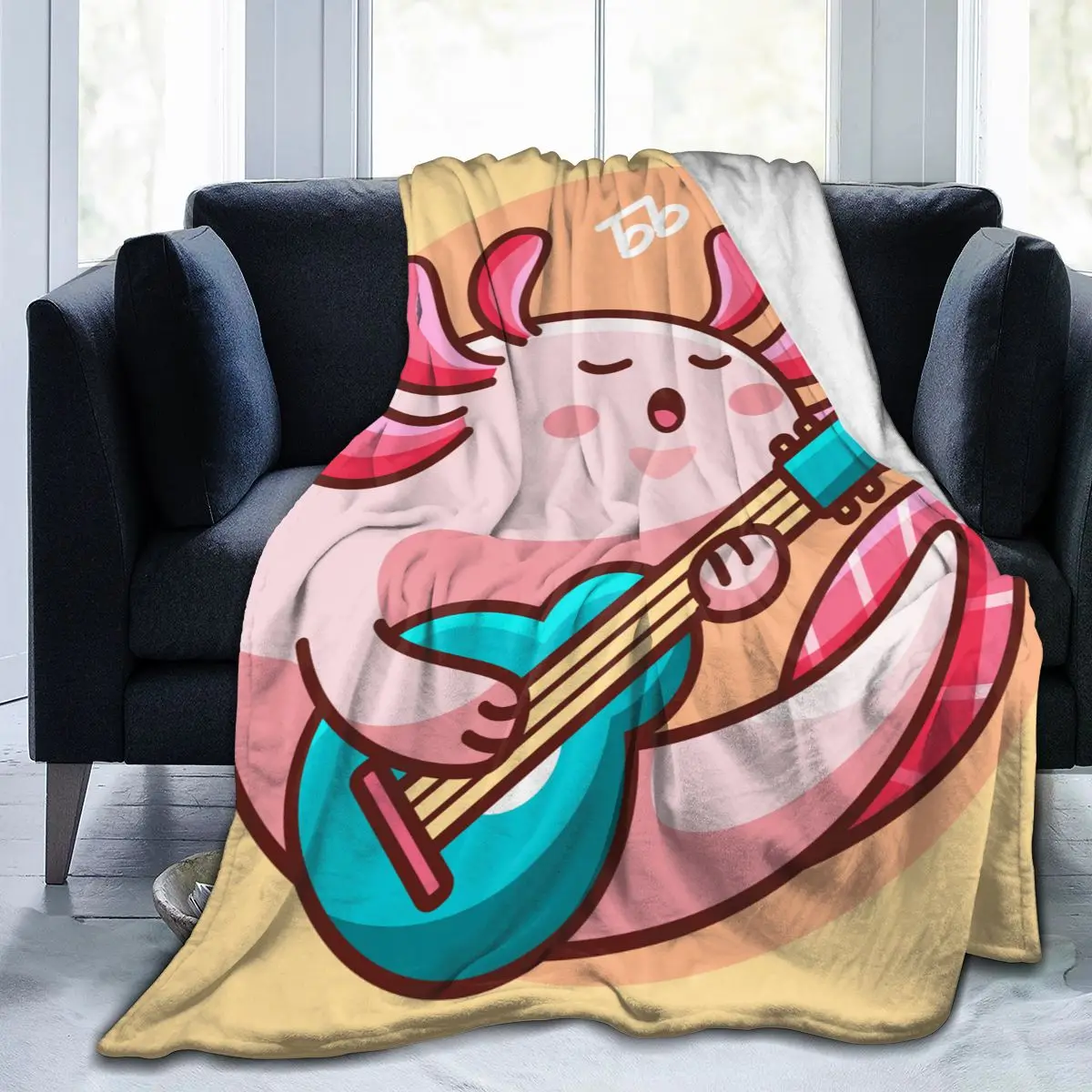 

Soft Warm Flannel Blanket Cute Axolotls Playing Music Travel Portable Winter Throw Thin Bed Sofa Blanket