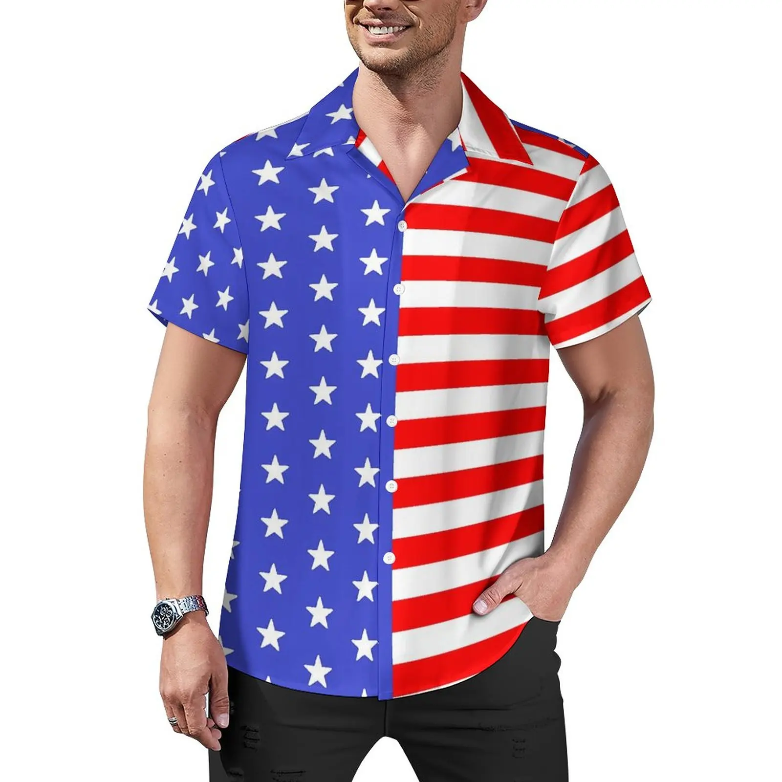 

Блузка мужская с американским флагом, Повседневная рубашка в полоску и со звездами, гавайский рисунок, с коротким рукавом, модная футболка оверсайз для отпуска, подарок I