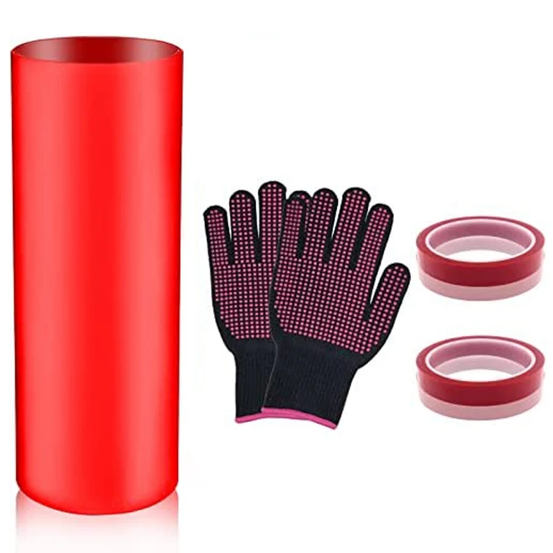 

Silicone Wrap Sleeve Set For Sublimation Tumblers, 20 Oz With 2 Heat Resistant Gloves, 2 Transfer Tapes,(Red)