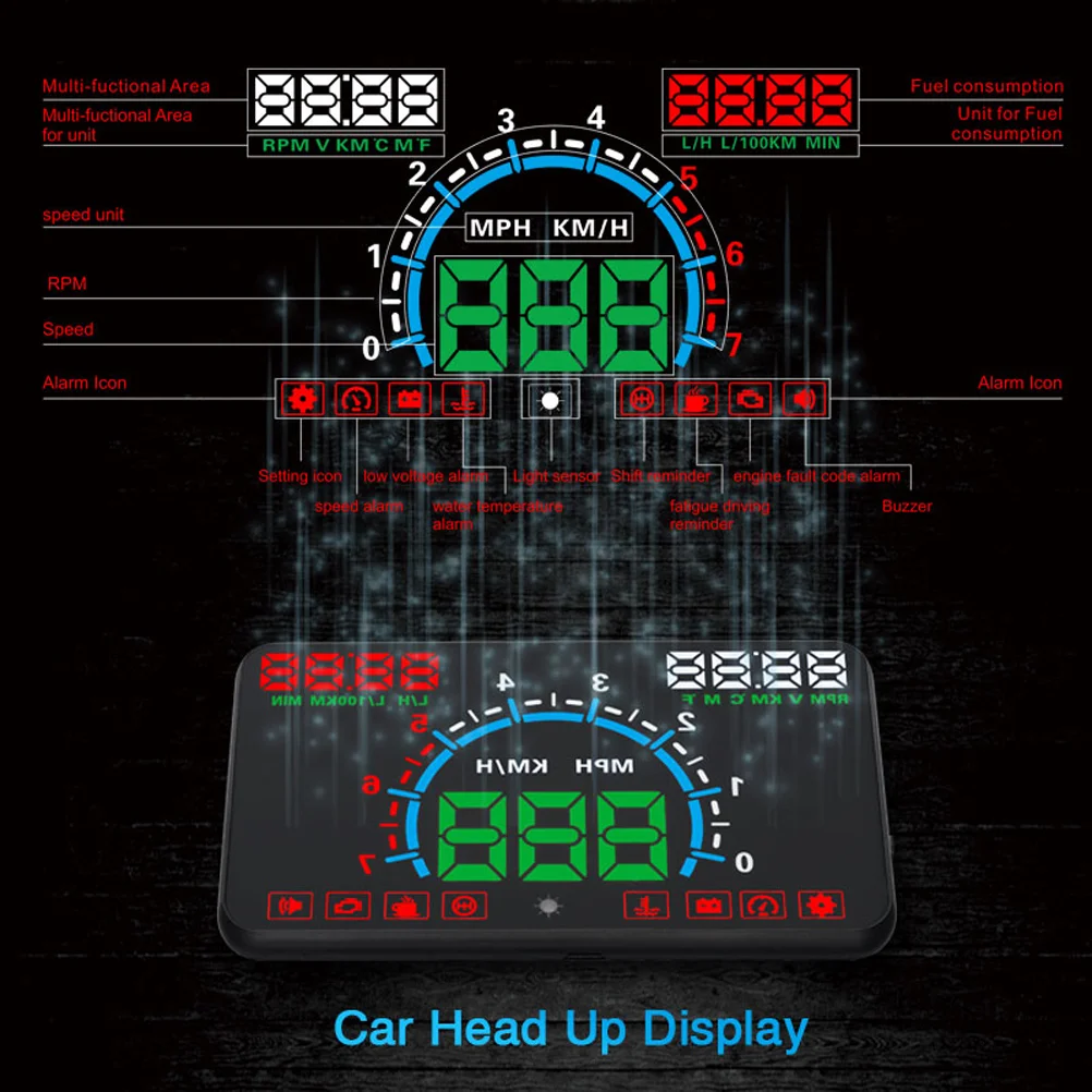 

Car Display Voltage Headreminder Hud Universal Rpm Warning Fatigue Speedometer Digitalalarm Overspeed Project Windshield Fuel
