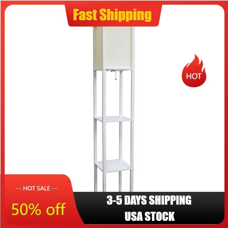 

Shop Floor Lamps Designs Floor Lamp Etagere Organizer Storage Shelf with Linen Shade, White Floor Lamps