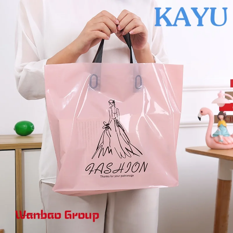 Custom poly bag soft loop handles LDPE/HDPE Shopping clear plastic bag for clothing packaging