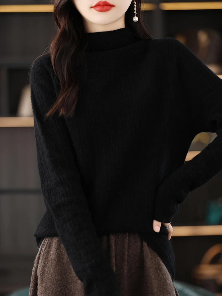 Новинка 100% Осень-зима 2024 вязаный свитер из чистой шерсти с воротником средней