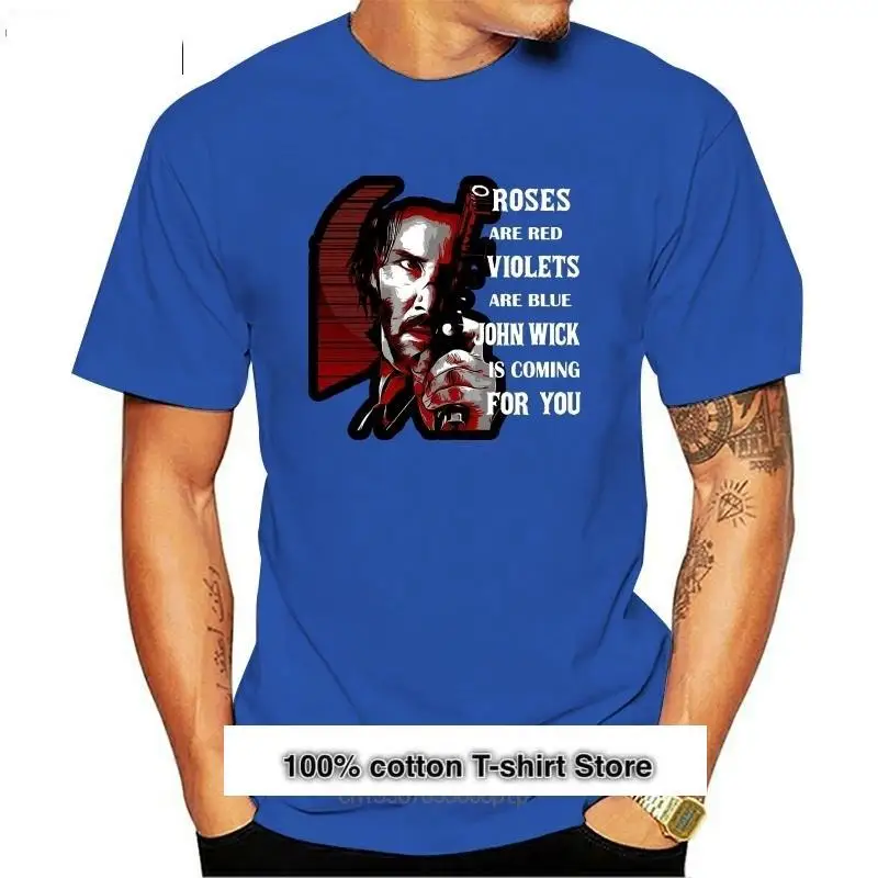 

Camiseta de John Wick идет розы красные и синие для мужчин, camisa negra de algodón, S6XL