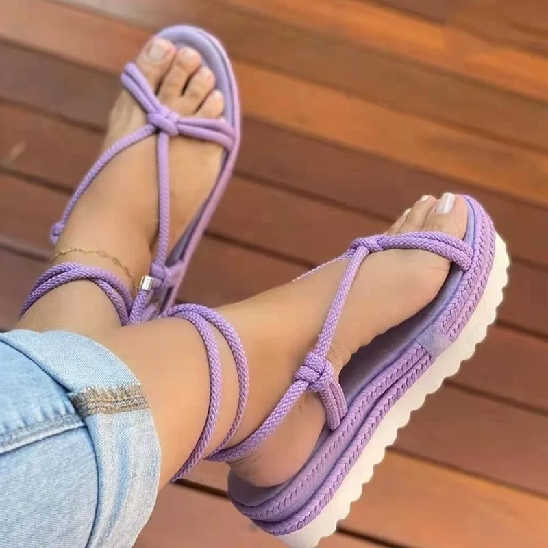 2022 Women Gladiator Platform Sandals Ladies Ankle Wrap Wedge Female Fashion Lace-up Shoes Women Footwear Sandals Plus Size 43