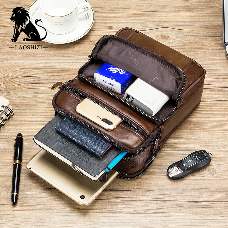 LAOSHIZI LUOSEN Top leather men's messenger bag multifunctional foreign trade European and American trend men's bag