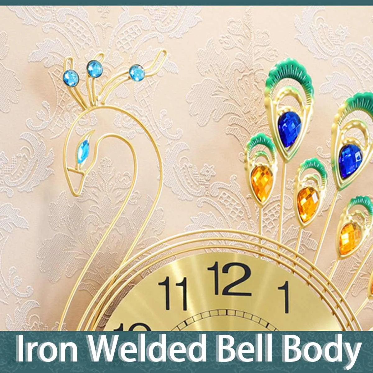 3D золотые алмазные Кварцевые Настенные часы с павлином европейские бесшумные