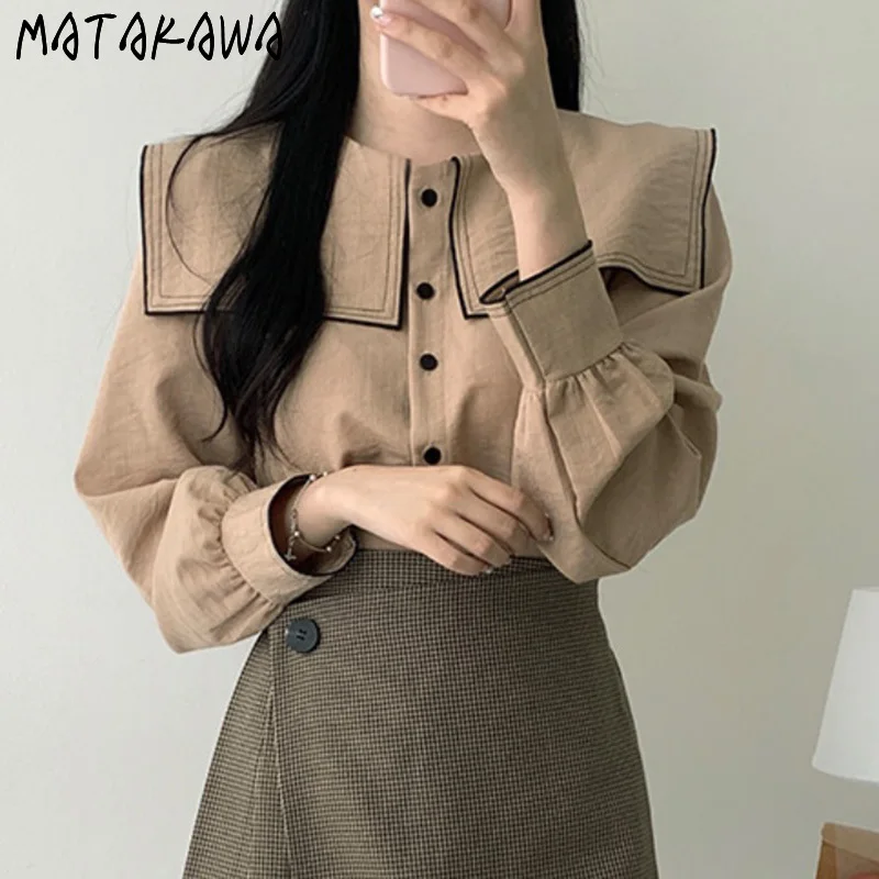 Модные женские блузки MATAKAWA 2022 Корейская Свободная Женская рубашка с круглым