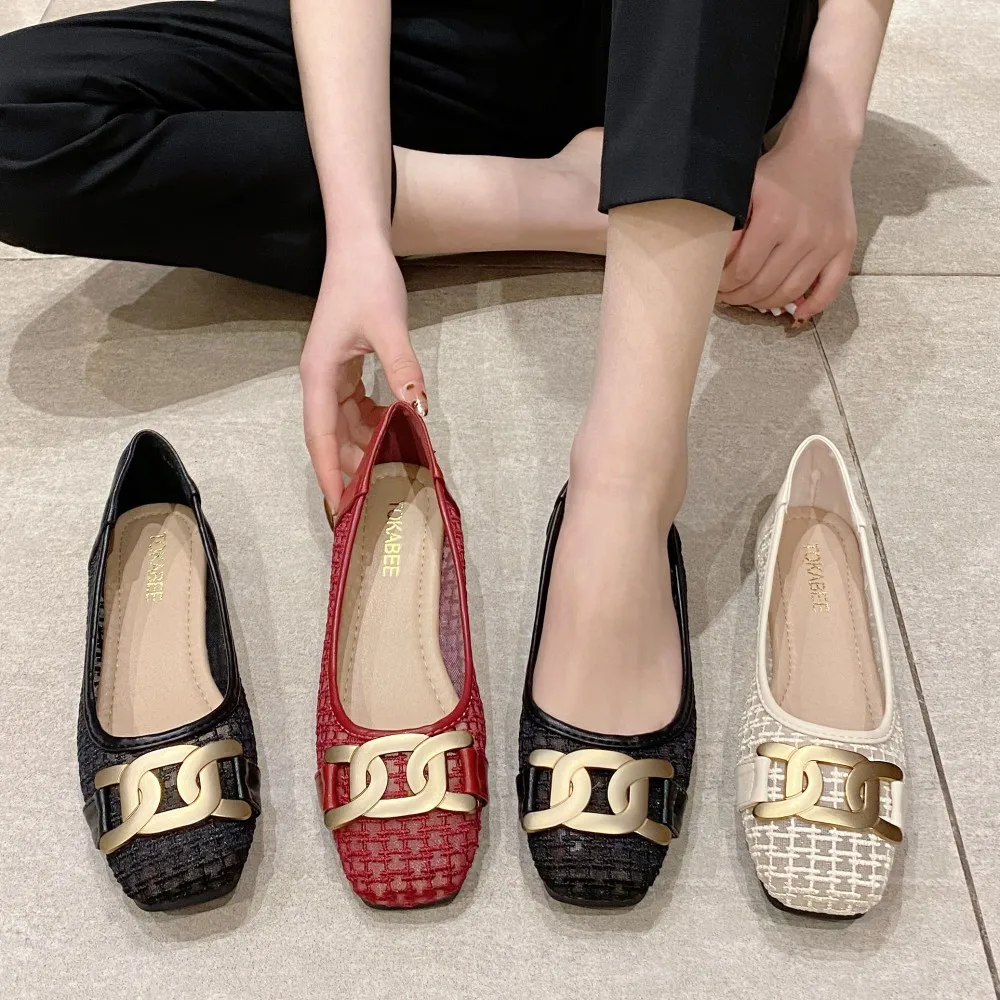 NEW Style breathable Women's Ballet Flat Shoes 2022 Spring Summer Metal Button Casual Loafers Office Ladies Work Flats Shoes