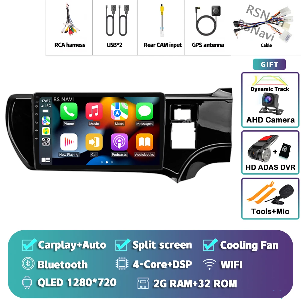 

Android 15 Carplay 4G WIFI Автомобильное радио для Toyota Aqua Prius C 2011-2017 Навигация GPS Мультимедийный видеоплеер 2Din DVD Стерео BT