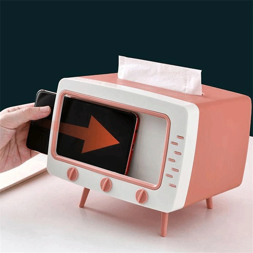 2 in 1 tv mobile phone stand with tissue box home simple cute cellphone holder multifunction desktop decoration 3 optional color free global shipping