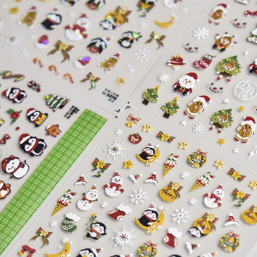 Tomoni 3353 Merry Christmas Penguin Snowman Snowflake Tree Socks Adhesive Nail Stickers Art Decals Manicure Accessories